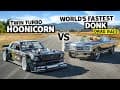 World’s Fastest Donk (1,500hp) Vs Ken Block’s 1,400hp AWD Ford Mustang // Hoonicorn Vs the World